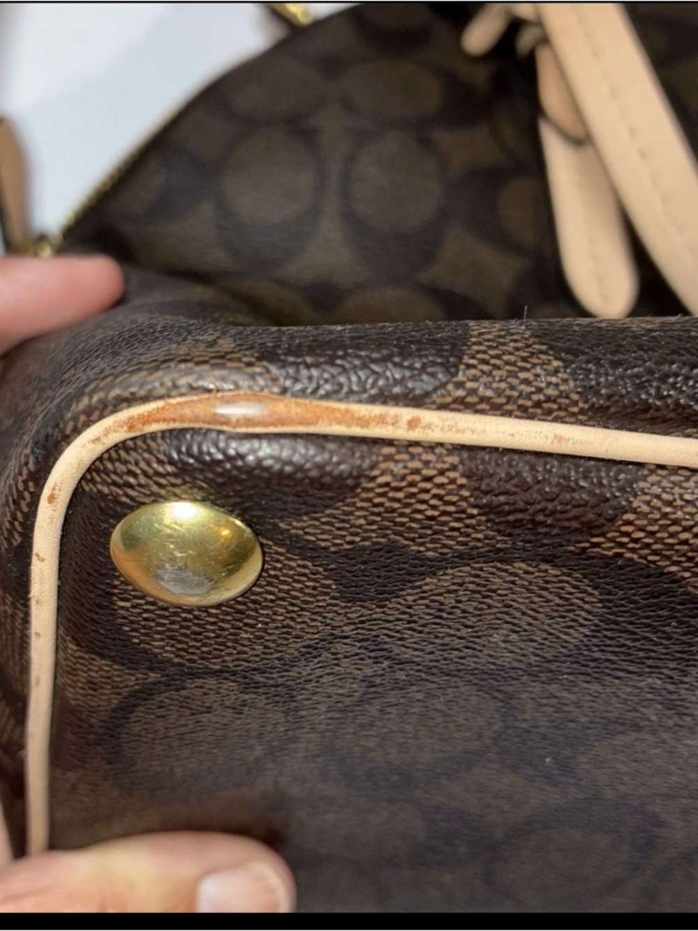 Coach Brown Signature Satchel with Light Beige Trim - Picture 5 of 9